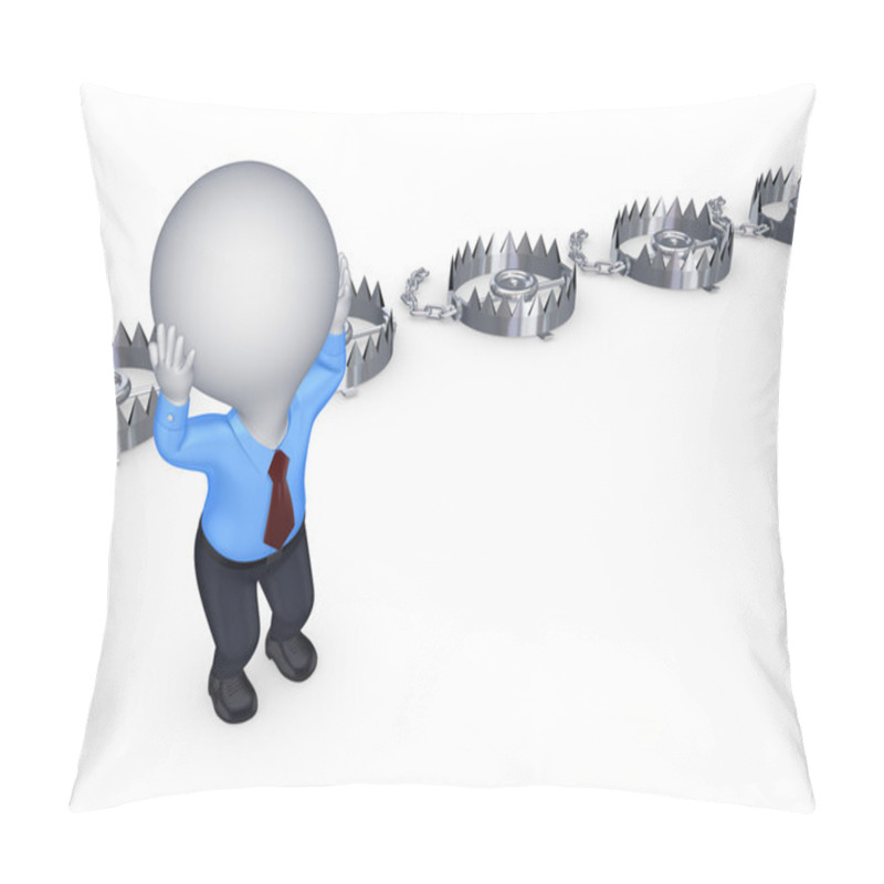 Personality  Iron Traps And Worried 3d Small Person. Pillow Covers