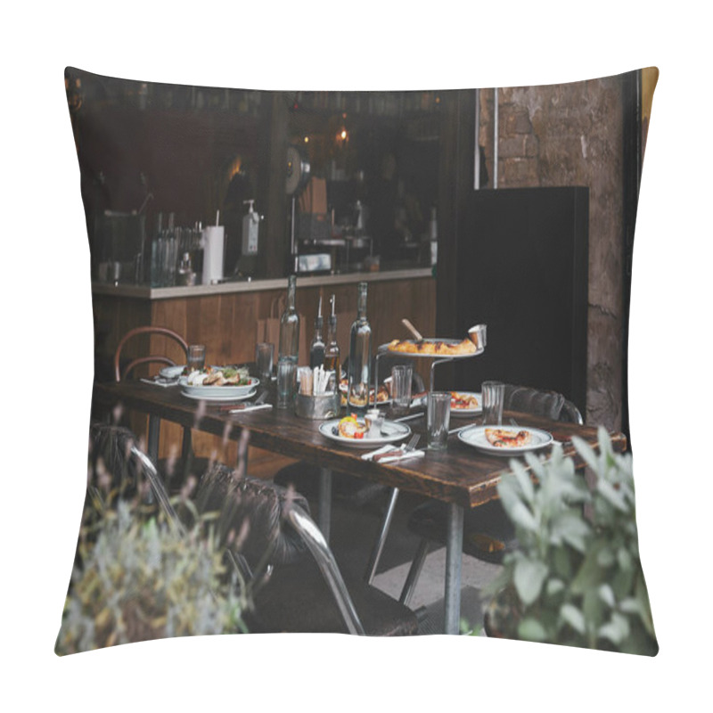 Personality  Italian Meal On Rustic Table At Modern Restaurant Pillow Covers