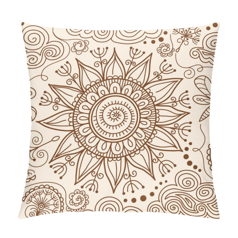 Personality  Vector Seamless Henna Mehndi Doodle Pattern Pillow Covers