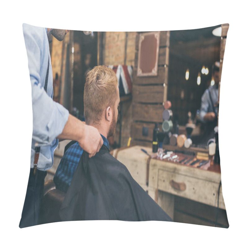 Personality  Barber With Customer In Barber Shop Pillow Covers