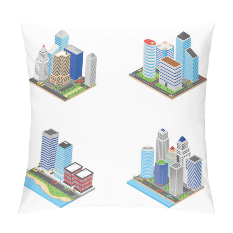 Personality  Skyscrapers Isometric Vector Icons  Pillow Covers