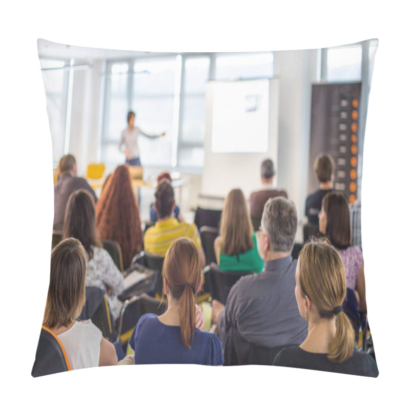 Personality  Speaker Giving Presentation On Business Conference. Pillow Covers