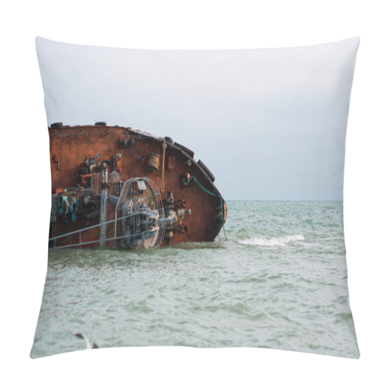 Personality  Ecological Disaster. The Tanker Ship Crashed And Ran Aground. Oil Pollution Of The Sea Pillow Covers