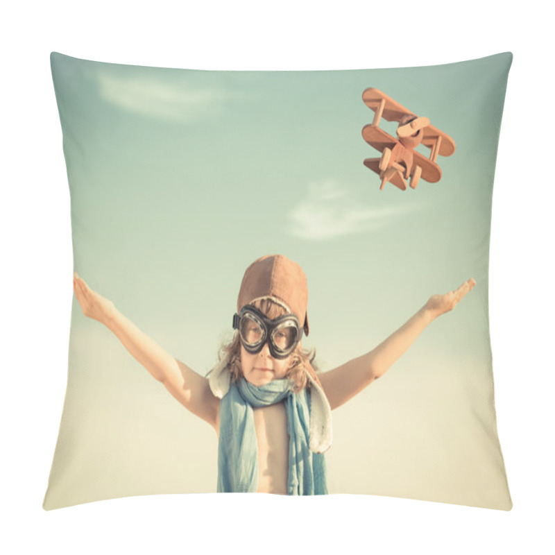 Personality  Happy Kid Playing With Toy Airplane Pillow Covers