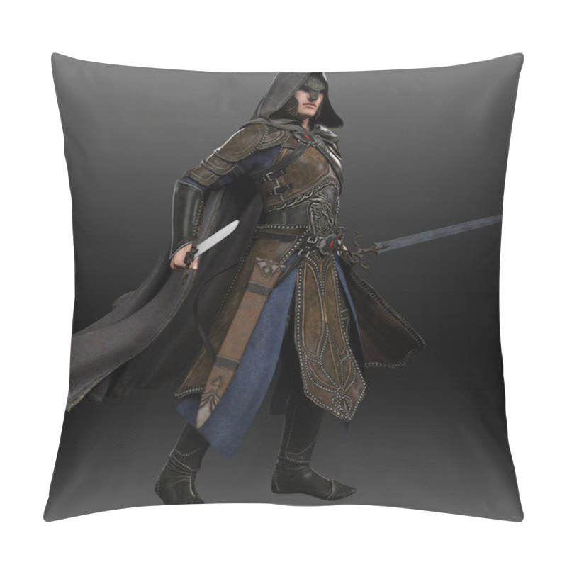 Personality  Fantasy Medieval Man In Leather Armor, Hooded Cloak, With Swords Pillow Covers