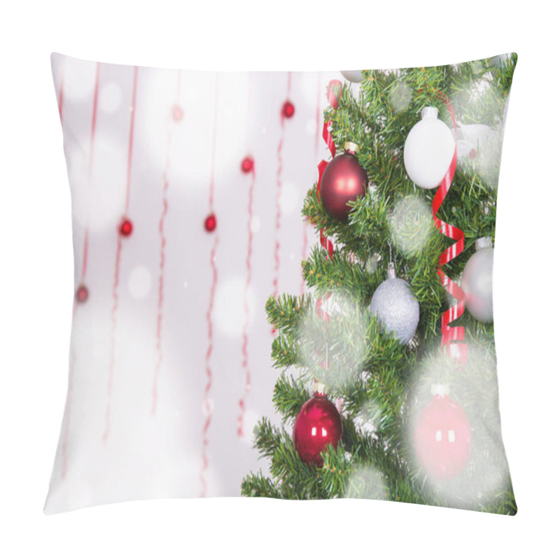 Personality  Christmas Background - Close Up Of Christmas Tree With White And Red Balls Pillow Covers