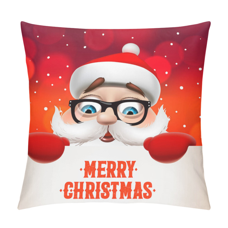 Personality  Santa Claus With Big Signboard. Merry Christmas Lettering Design. Creative Typography For Holiday Greeting, Vector Illustration. Pillow Covers