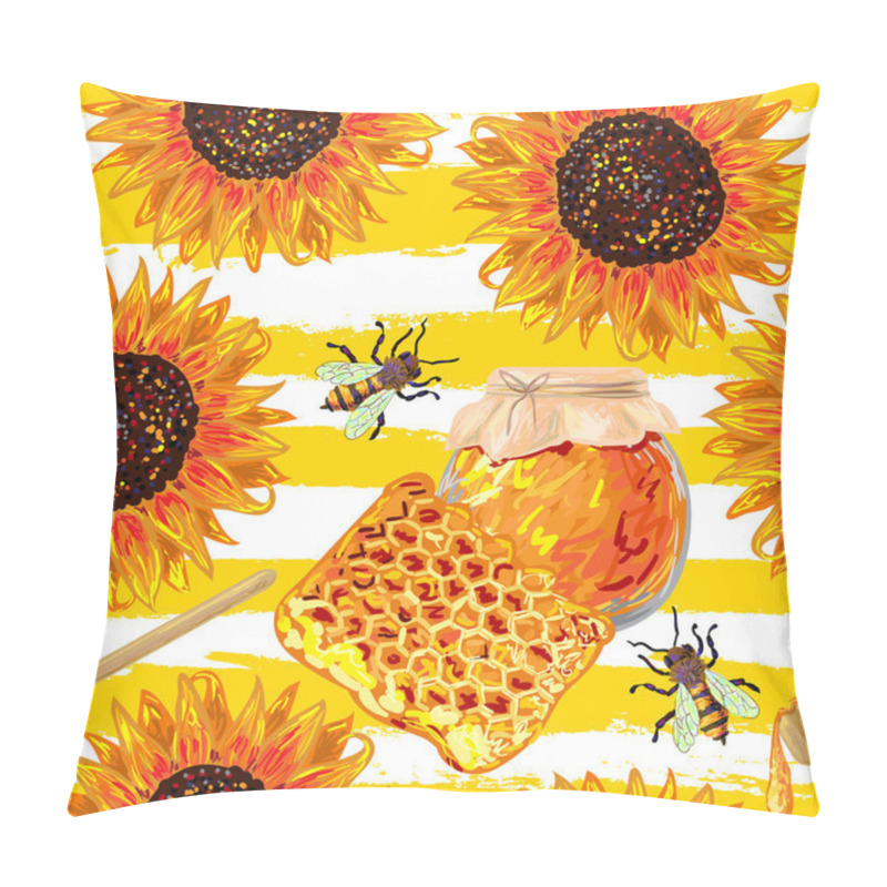 Personality  Seamless Food Pattern With Honey And Sunflower Pillow Covers