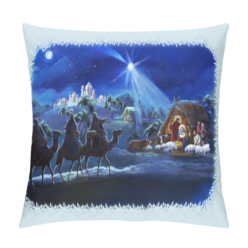 Personality  Religious Illustration Three Kings - And Holy Family - Traditional Scene - Illustration For Children Pillow Covers