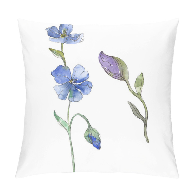 Personality  Blue And Purple Flax Floral Botanical Flower. Wild Spring Leaf Wildflower Isolated. Watercolor Background Illustration Set. Watercolour Drawing Fashion Aquarelle. Isolated Flax Illustration Element. Pillow Covers