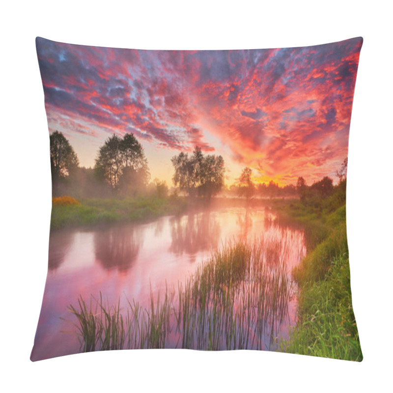 Personality  Beautiful Summer Sunrise Over River Banks Pillow Covers