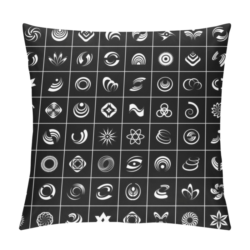 Personality  Geometric Design Elements Set. White Abstract Icons On Black Bac Pillow Covers