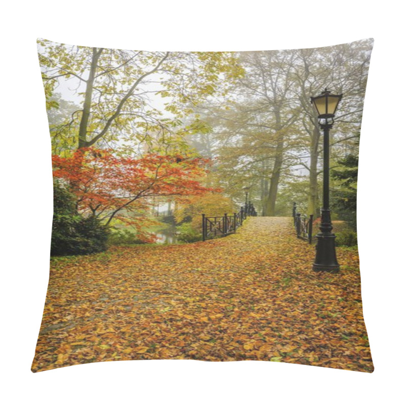 Personality  Scenic View Of Misty Autumn Landscape With Beautiful Old Bridge  Pillow Covers