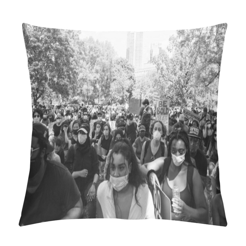 Personality  TORONTO, ONTARIO, CANADA - JUNE 6, 2020: Anti-Racism March, In Solidarity With Black Lives Matter And Against The Death Of George Floyd And Police Injustice. Pillow Covers