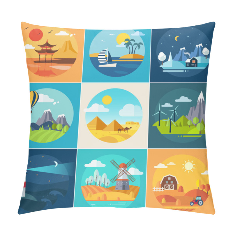 Personality  Set Of Different Landscapes Pillow Covers