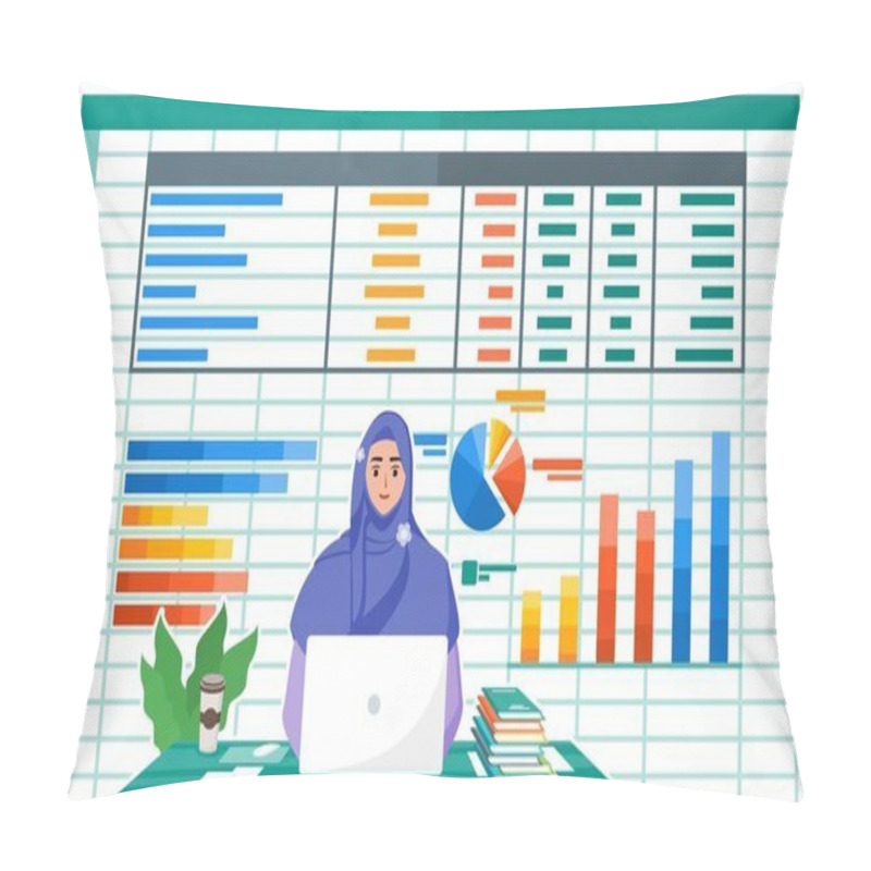 Personality  Female Accountant Work With Accounting Paperwork Program On Laptop Screen In Office.  Pillow Covers