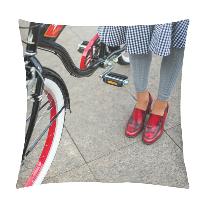 Personality  Retro Bike And Stylish Woman. Urban Scene Pillow Covers