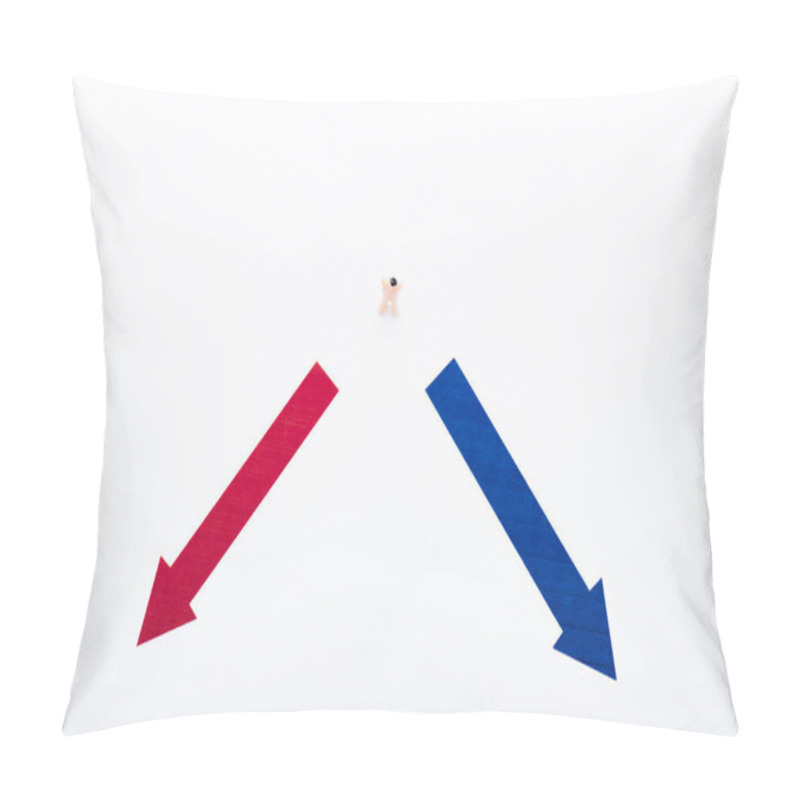 Personality  Top View Of People Figure Near Two Arrows Isolated On White, Concept Of Equality Pillow Covers