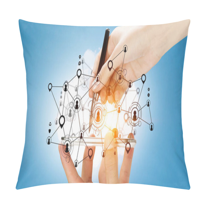 Personality  Network With Mobile Phone . Mixed Media Pillow Covers