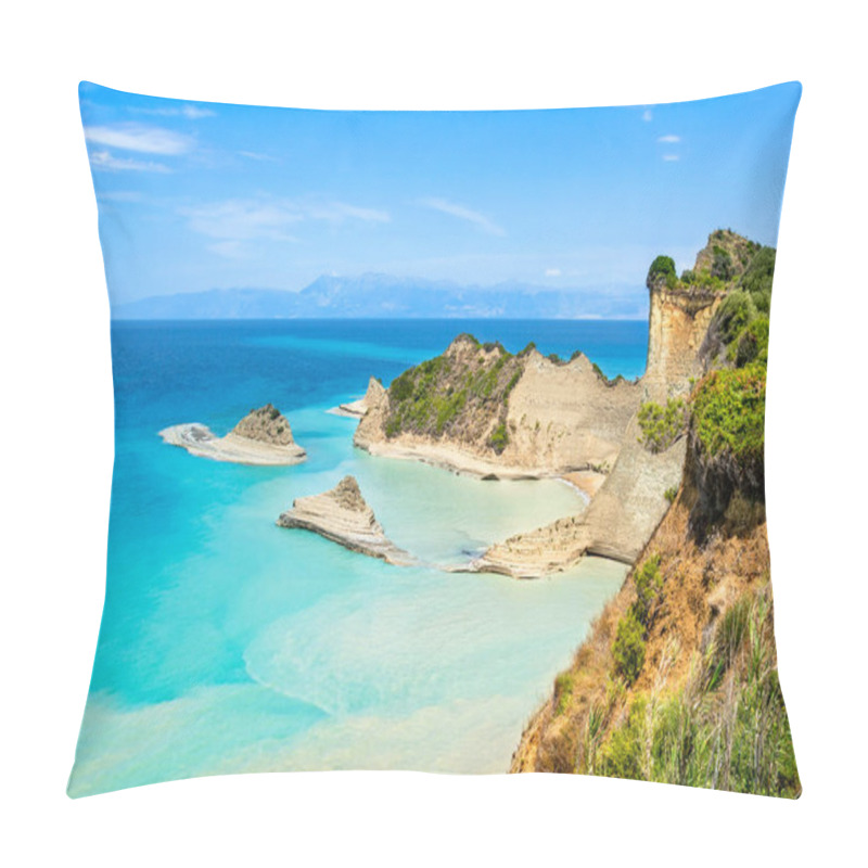 Personality  Cape Drastis Cliffs Near Sidari And Peroulades On Corfu Island In Greece. Famous Rock Formations With Small Beach And Rugged Coastline. Popular Greek Destination For Summer Vacation. Pillow Covers