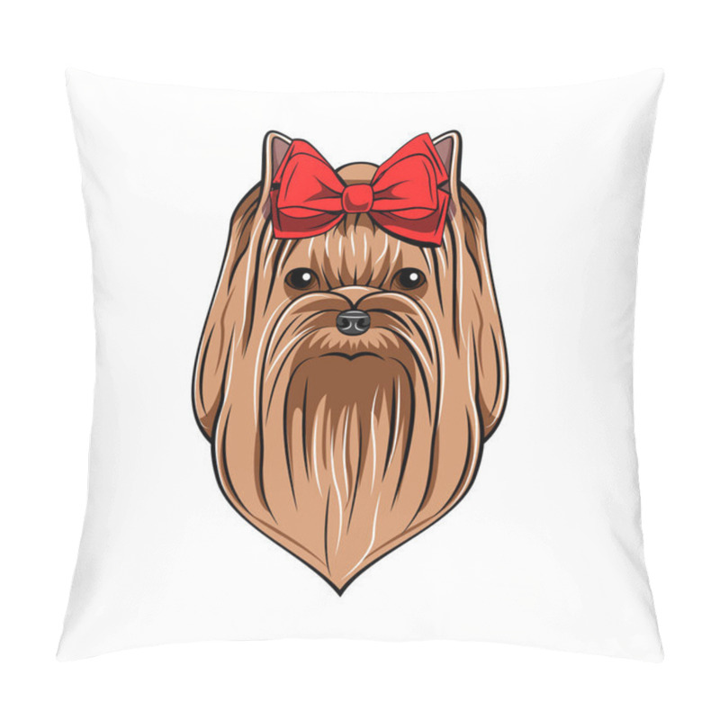 Personality  Yorkshire Terrier Portrait. Bow, Accessory. Dog Breed. Dog Head. Vector. Pillow Covers