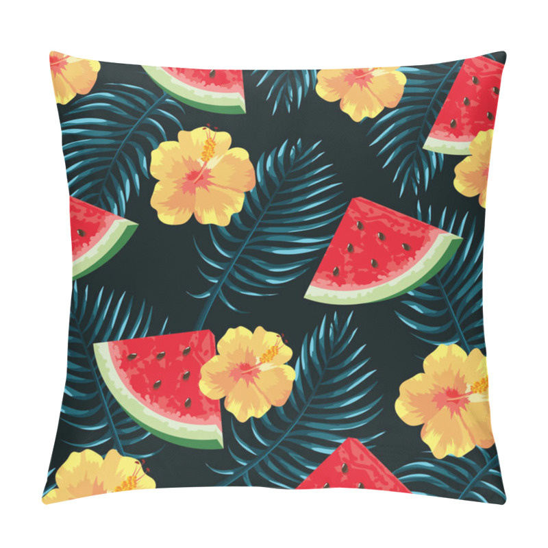 Personality  Tropical Flowers With Watermelon And Leaves Background Pillow Covers