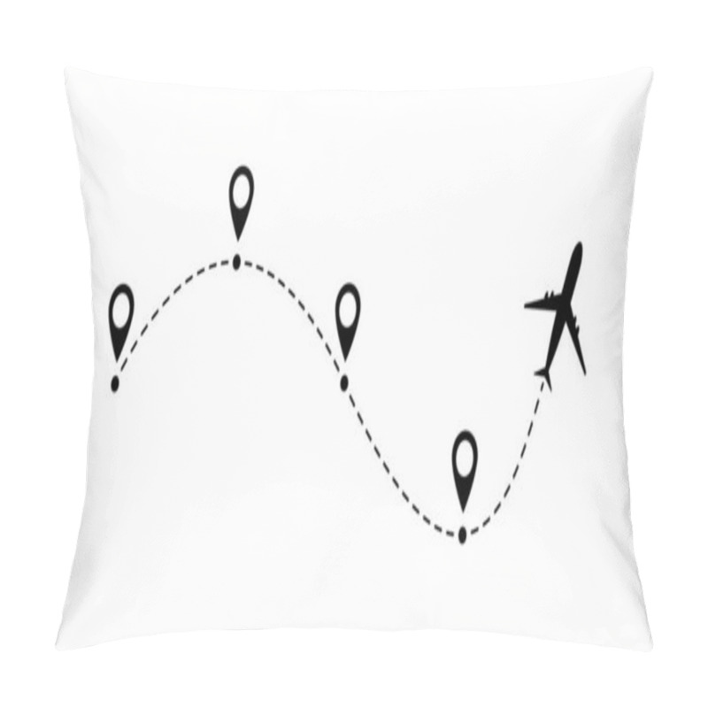 Personality  Airplane Line Vector Icon Of Air Plane Flight Route With Start Point And Line Trace Isolated On White Background . Pillow Covers