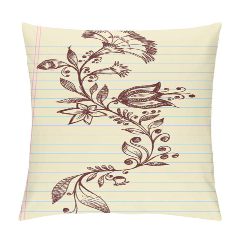 Personality  Sketchy Doodle Elegant Flowers And Vines Hand Drawn Vector Pillow Covers