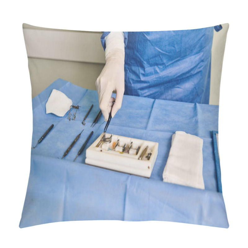 Personality  Patient In Hospital Gown Readies Surgical Tool For Laser Vision Correction. Pillow Covers