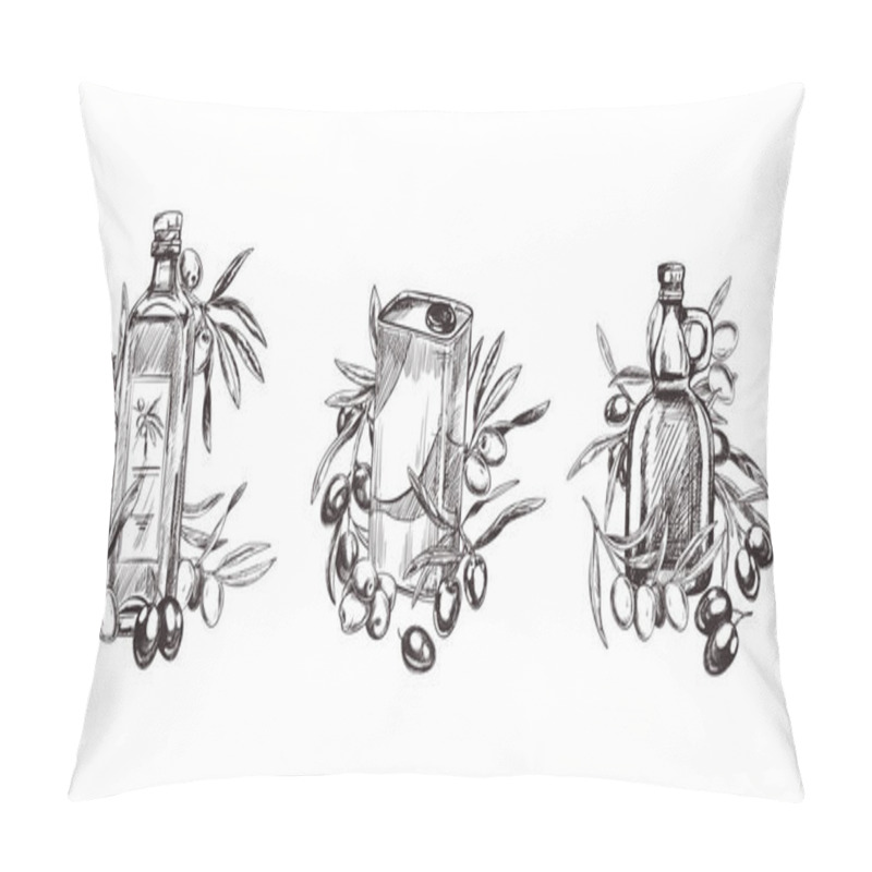 Personality  Olive Branches, Hand Drawn Retro Style Vector Illustrations. Pillow Covers