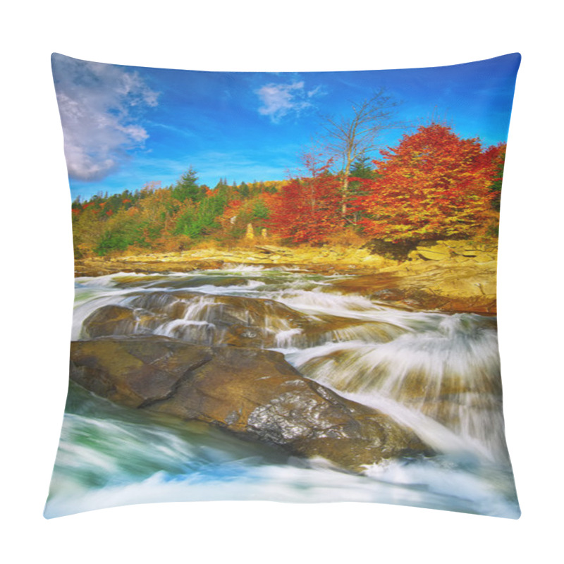 Personality  Mountain Fast Flowing River Stream Of Water In The Rocks At Autu Pillow Covers