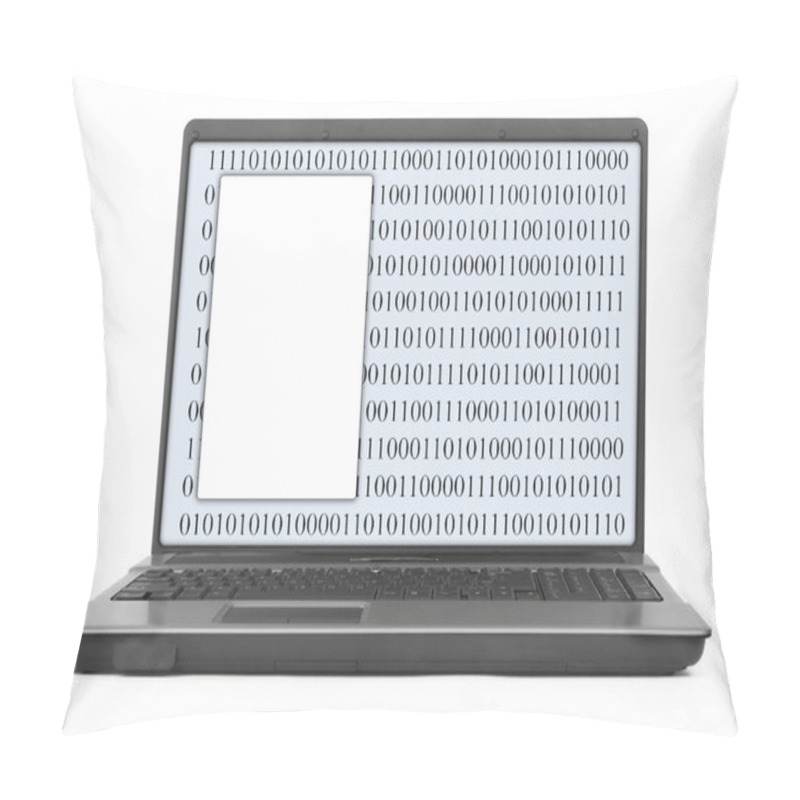 Personality  Laptop With Abstract Binary Code And White Copy Space Pillow Covers