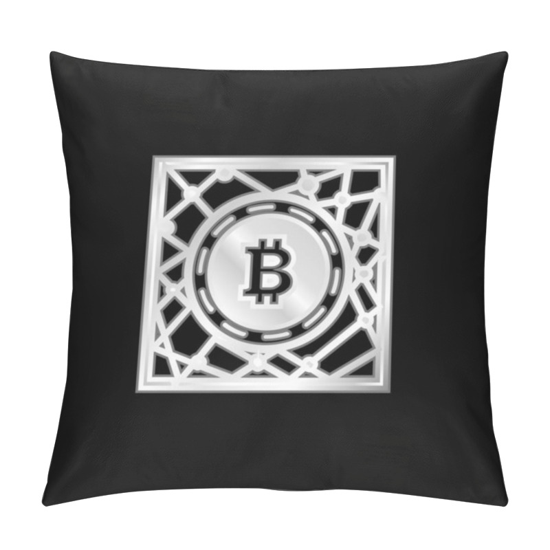 Personality  Bitcoin Digital Network Symbol Silver Plated Metallic Icon Pillow Covers