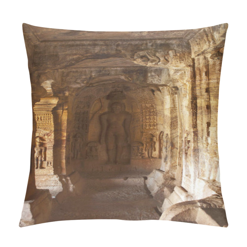 Personality  Cave 4 : Carved Figure Of Indrabhuti Gautama. Badami Caves, Badami, Karnataka India Pillow Covers