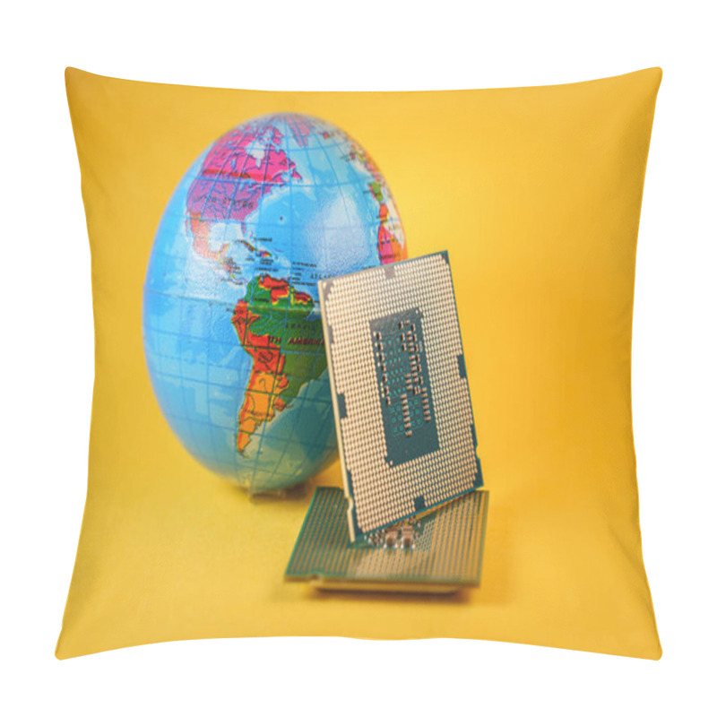 Personality  World Globe And Microprocessors Against An Orange Background Pillow Covers