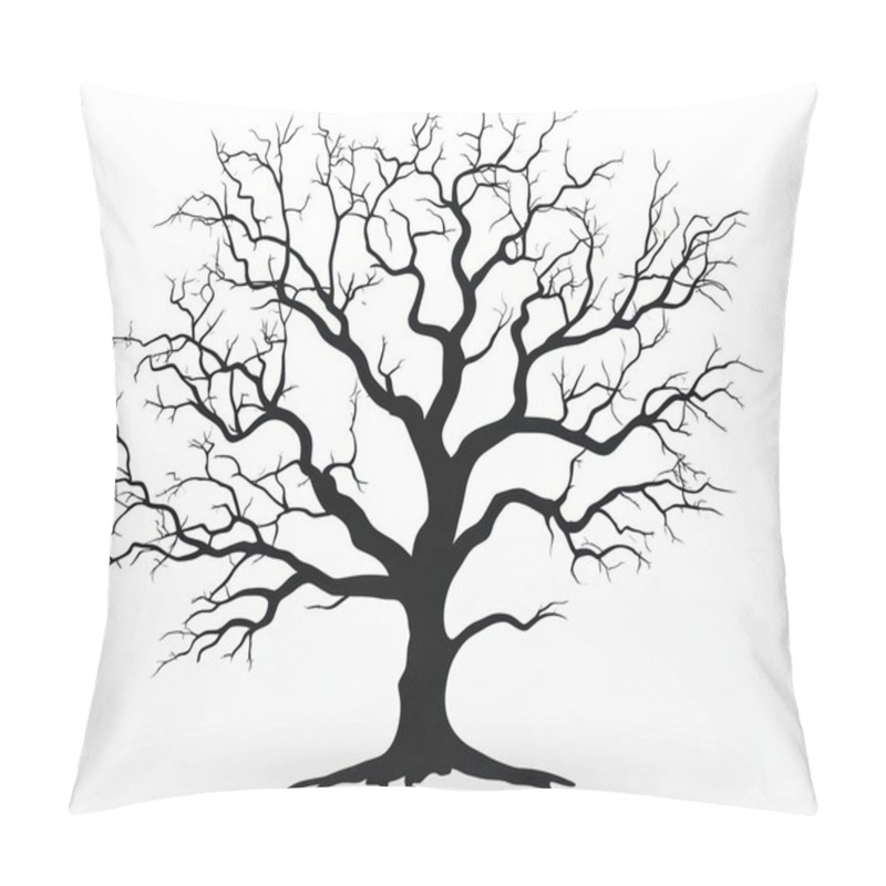 Personality  Silhouette Of A Barren Tree Against A White Background, Emphasizing Its Intricate Branches And Starkness. Pillow Covers