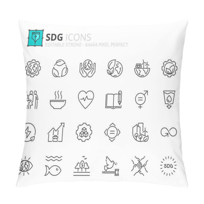 Personality  Line Icons About Sustainable Development Goals. Contains Such Icons As Environmental, Social And Governance Concerns. Editable Stroke Vector 64x64 Pixel Perfect Pillow Covers