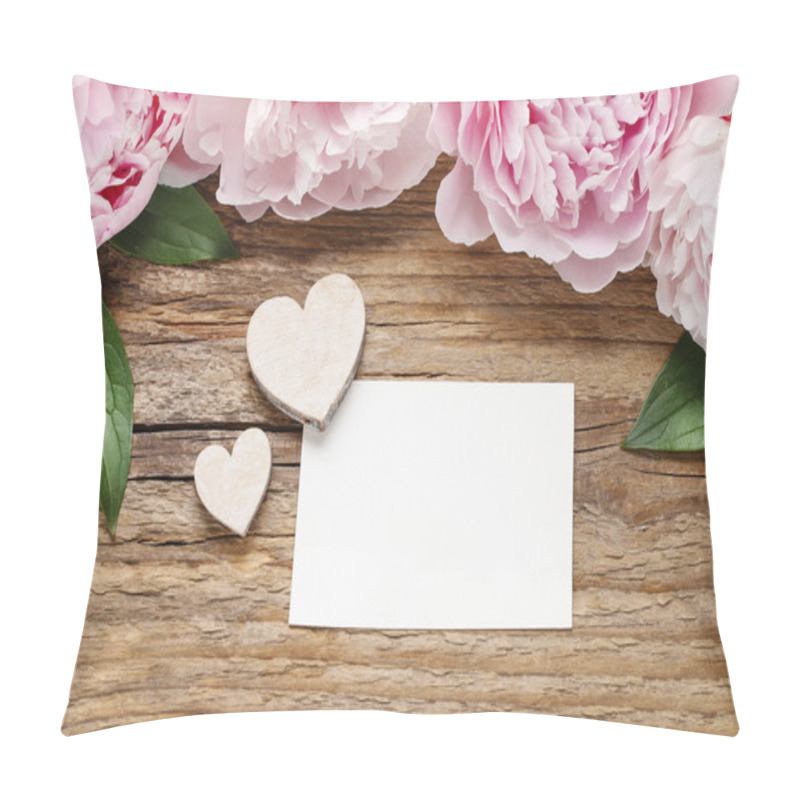 Personality  Stunning Pink Peonies On White Rustic Wooden Background. Pillow Covers