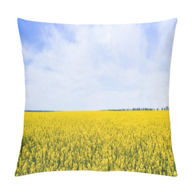 Personality  Panoramic Concept Of Yellow And Blooming Wildflowers Against Sky With Clouds  Pillow Covers