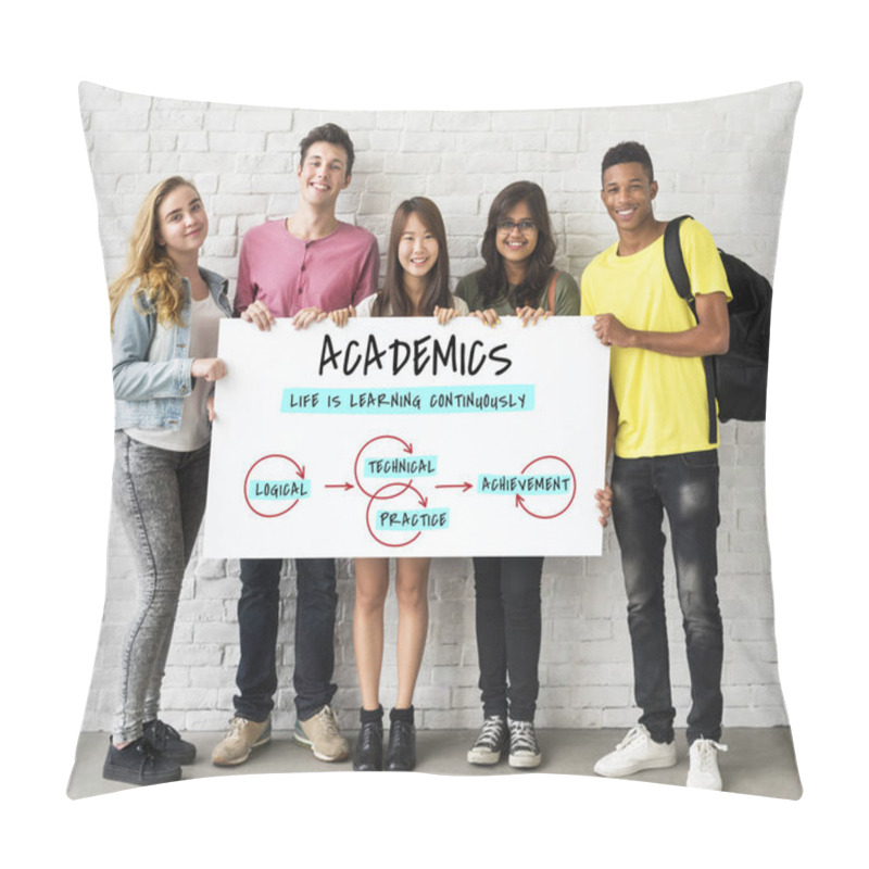 Personality  Happy Multicutural Students With Banner Pillow Covers