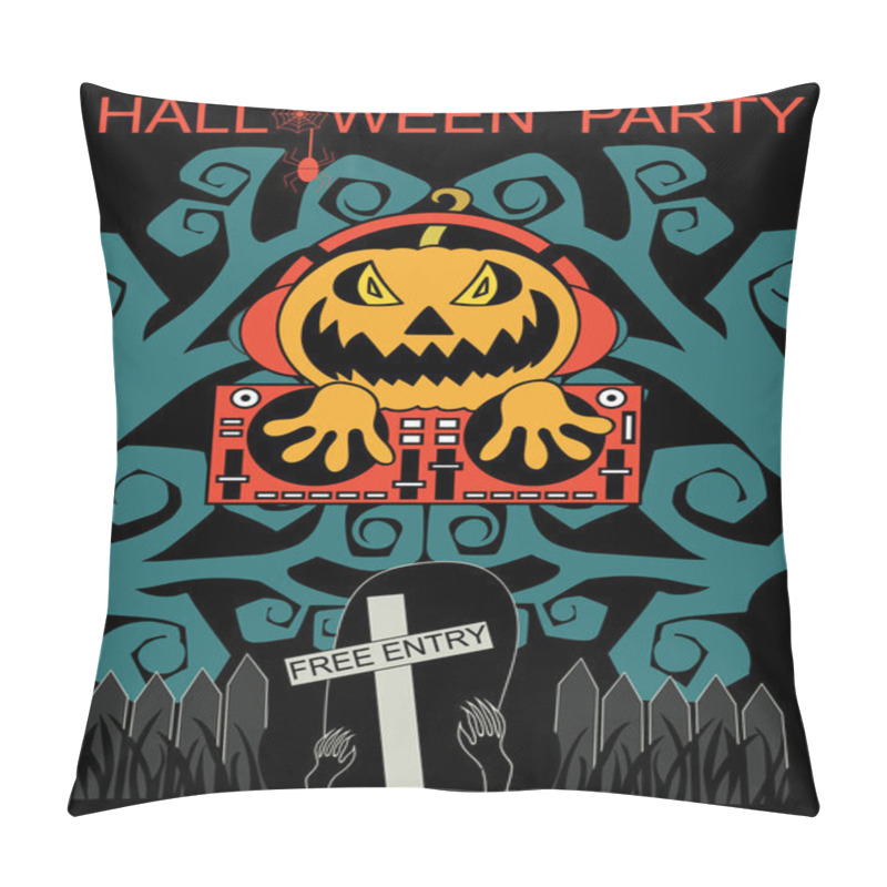 Personality  Halloween Party Design Template With Dj Pumpkin Pillow Covers