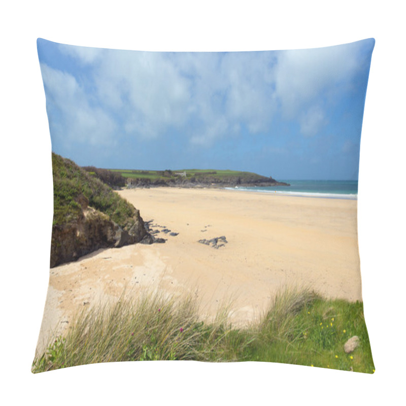 Personality  Harlyn Bay North Cornwall England UK Near Padstow And Newquay And On The South West Coast Path In Spring With Blue Sky And Sea Pillow Covers