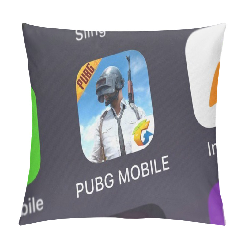 Personality  London, United Kingdom - September 29, 2018: Screenshot Of The Mobile App PUBG MOBILE From Tencent Mobile International Limited. Pillow Covers