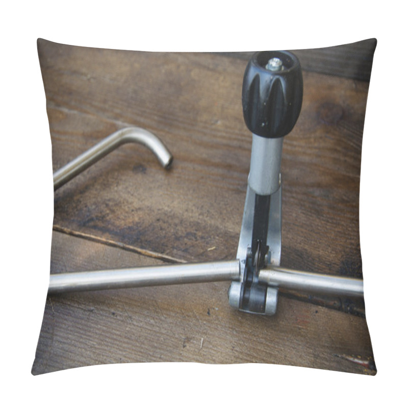 Personality  Tube Bender Or Pipe Bender Tools On Wooden Background. Pillow Covers