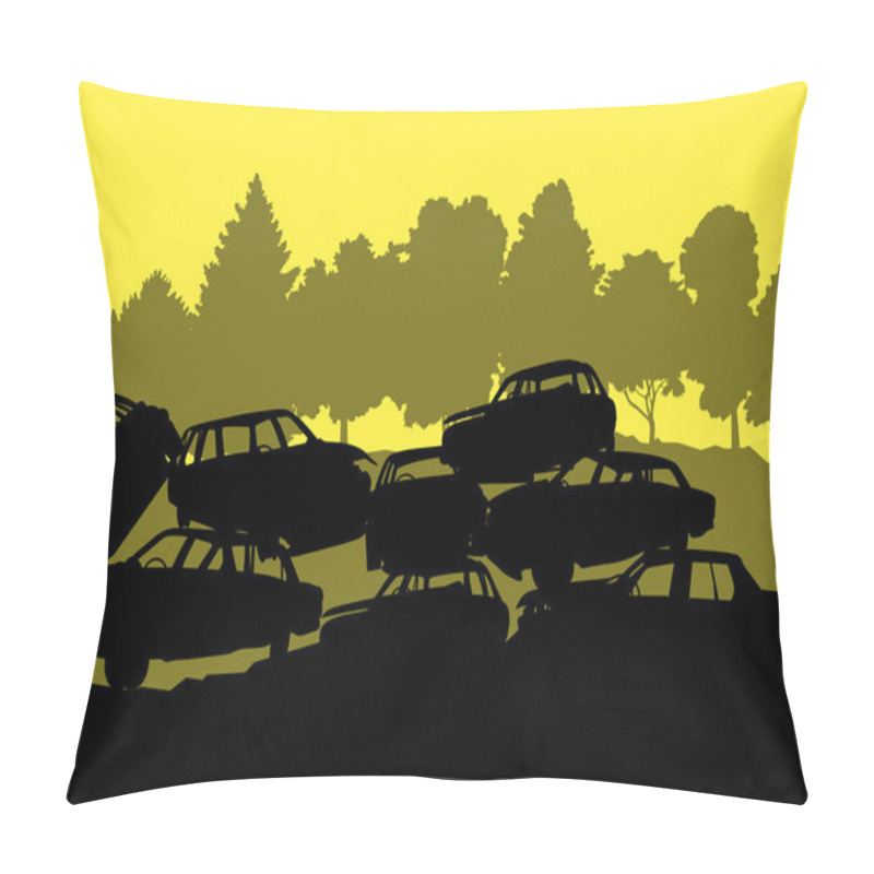 Personality  Old Used Automobile Cars Metal Scrapyard Graveyard Landscape In  Pillow Covers