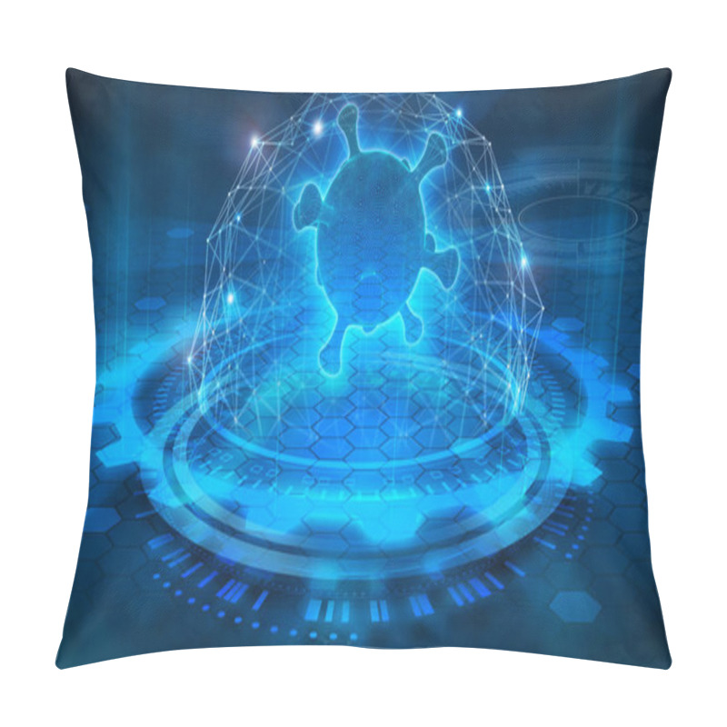 Personality  Coronavirus Scanning In HUD Style, Virtual Graphic Interface Element, 3d Render Illustration Pillow Covers