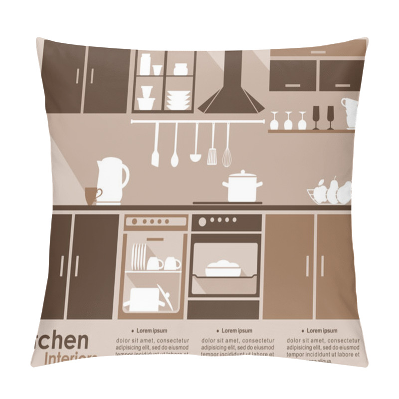 Personality  Kitchen Interior Infographic Template Pillow Covers