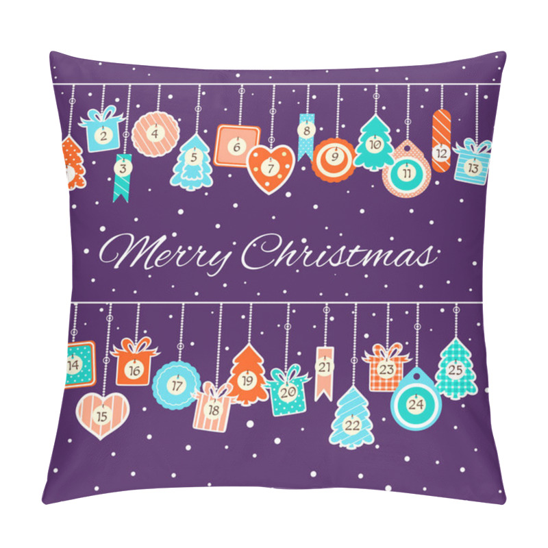 Personality  Christmas Advent Calendar With Labels In Retro Style. Set Of Winter Holiday Xmas Tags With Numbers. Vector EPS8 Pillow Covers