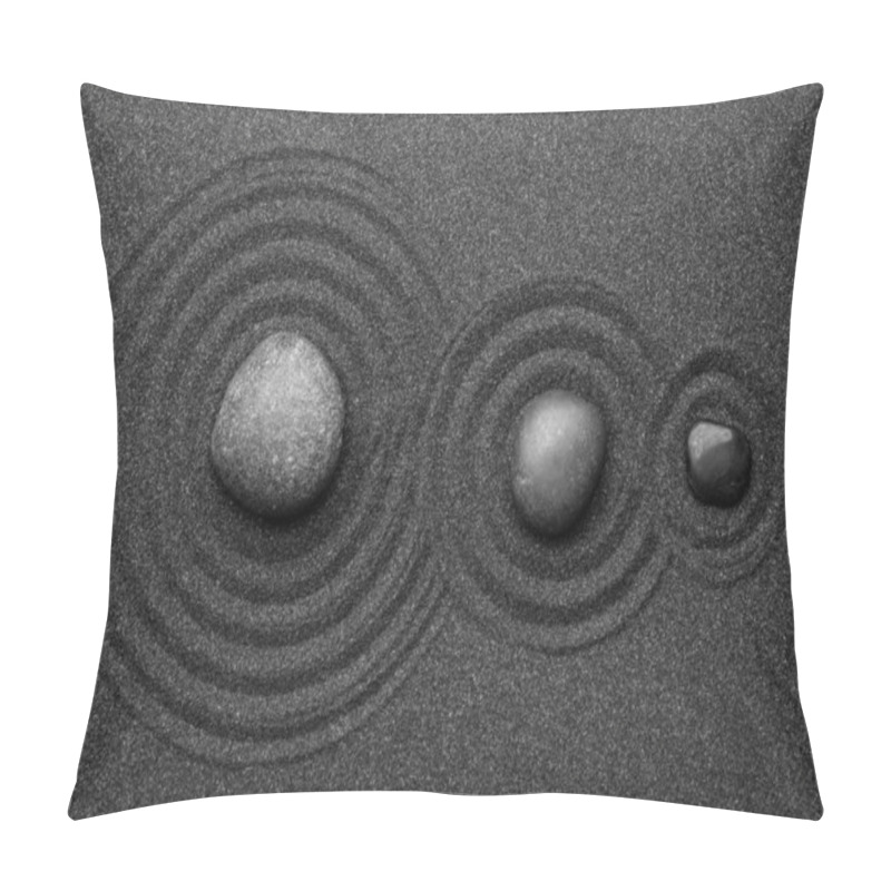 Personality  Black Sand With Stones And Beautiful Pattern, Flat Lay. Zen Concept Pillow Covers