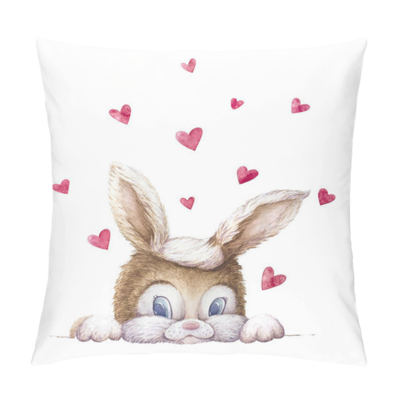 Personality  Cute Bunny. Kids Personage. Hearts Flying. White Background. Newborn Art Gift. Nursery Wall Art. Kids Illustrations.  Pillow Covers